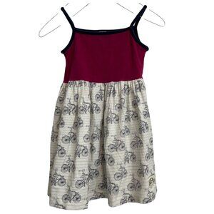 KPea Bicycle Mini Dress Girls Maroon Grey White Sleeveless Pullover Size 8